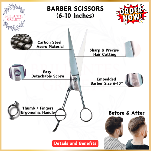Barber Scissors 6-10 Inches (Sharpened) Basyada Carbon Steel Quality Gunting Asero Haircutting Shear